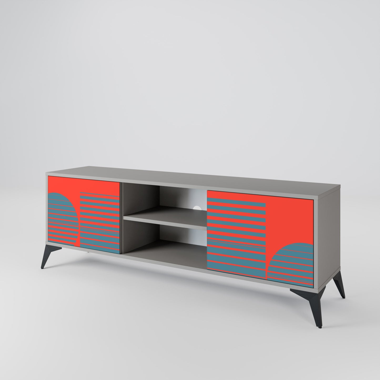 RISING GEOMETRY STARS 2-Door TV Stand in Grey Finish