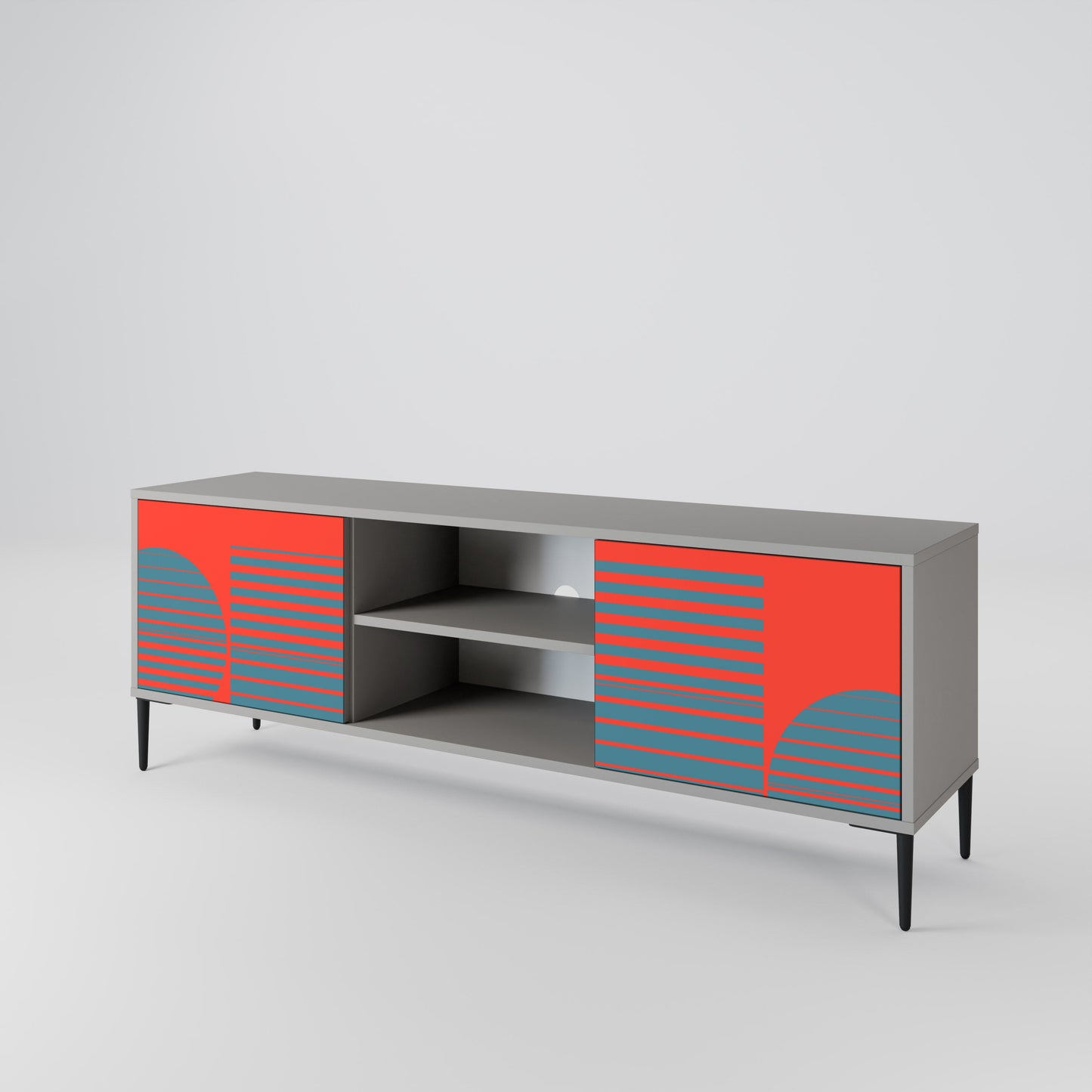 RISING GEOMETRY STARS 2-Door TV Stand in Grey Finish