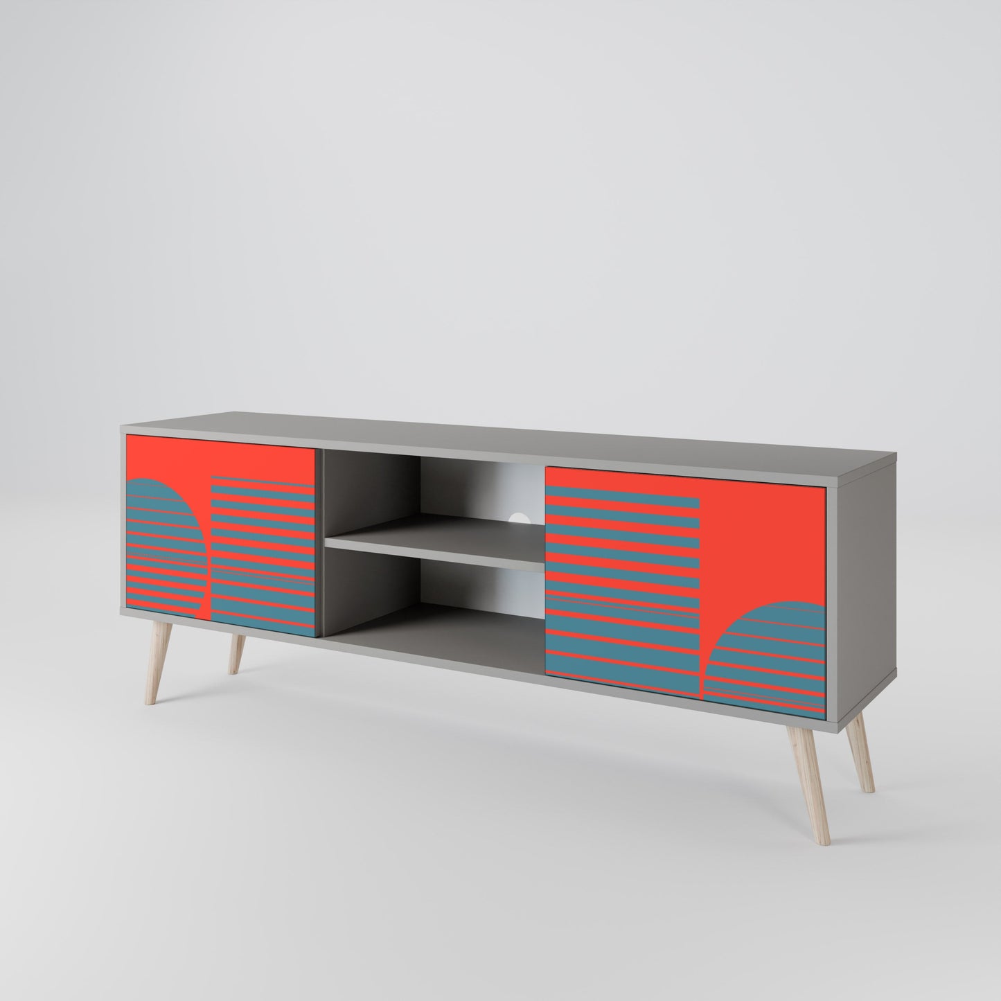 RISING GEOMETRY STARS 2-Door TV Stand in Grey Finish
