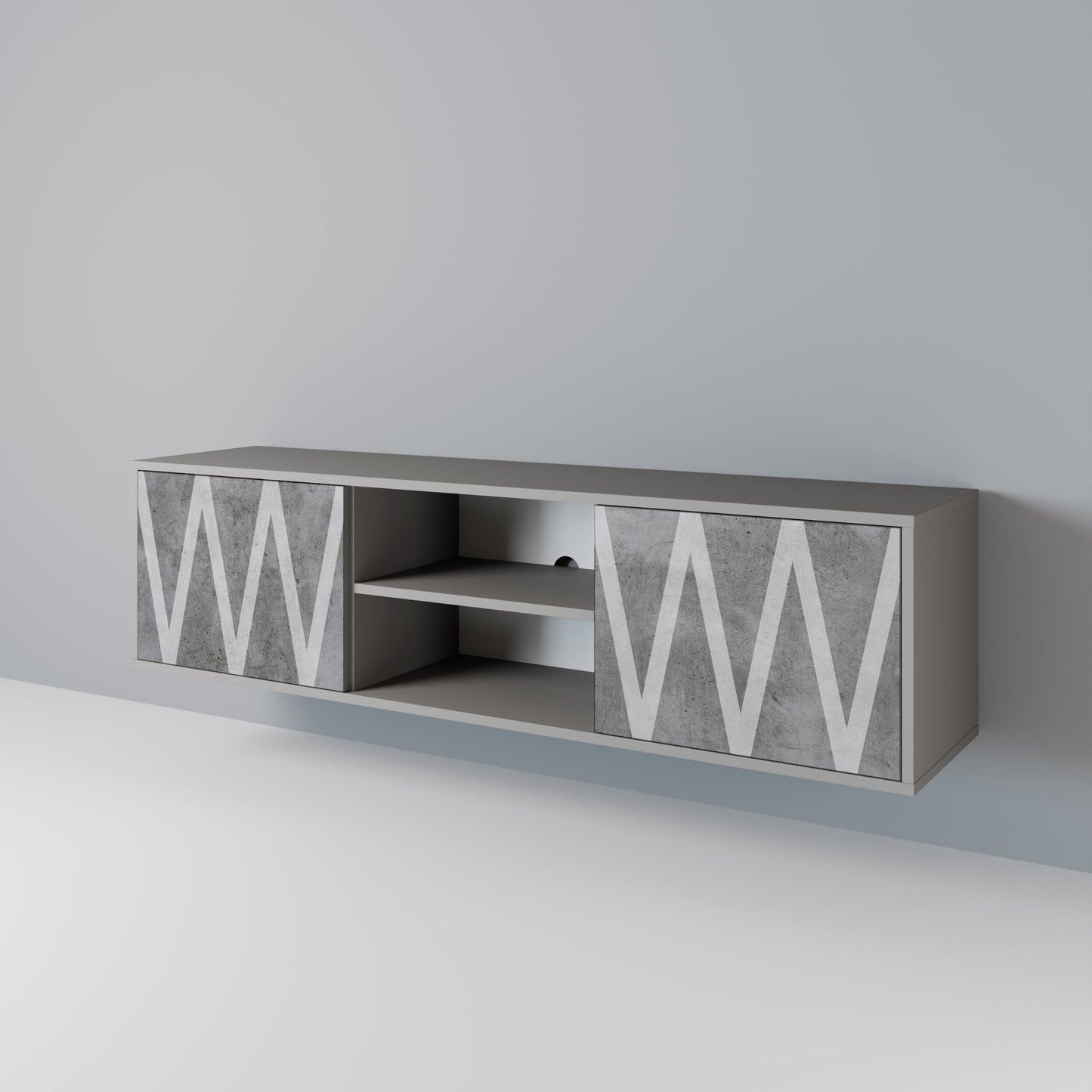 SOLID ZIG ZAG 2-Door TV Stand in Grey Finish