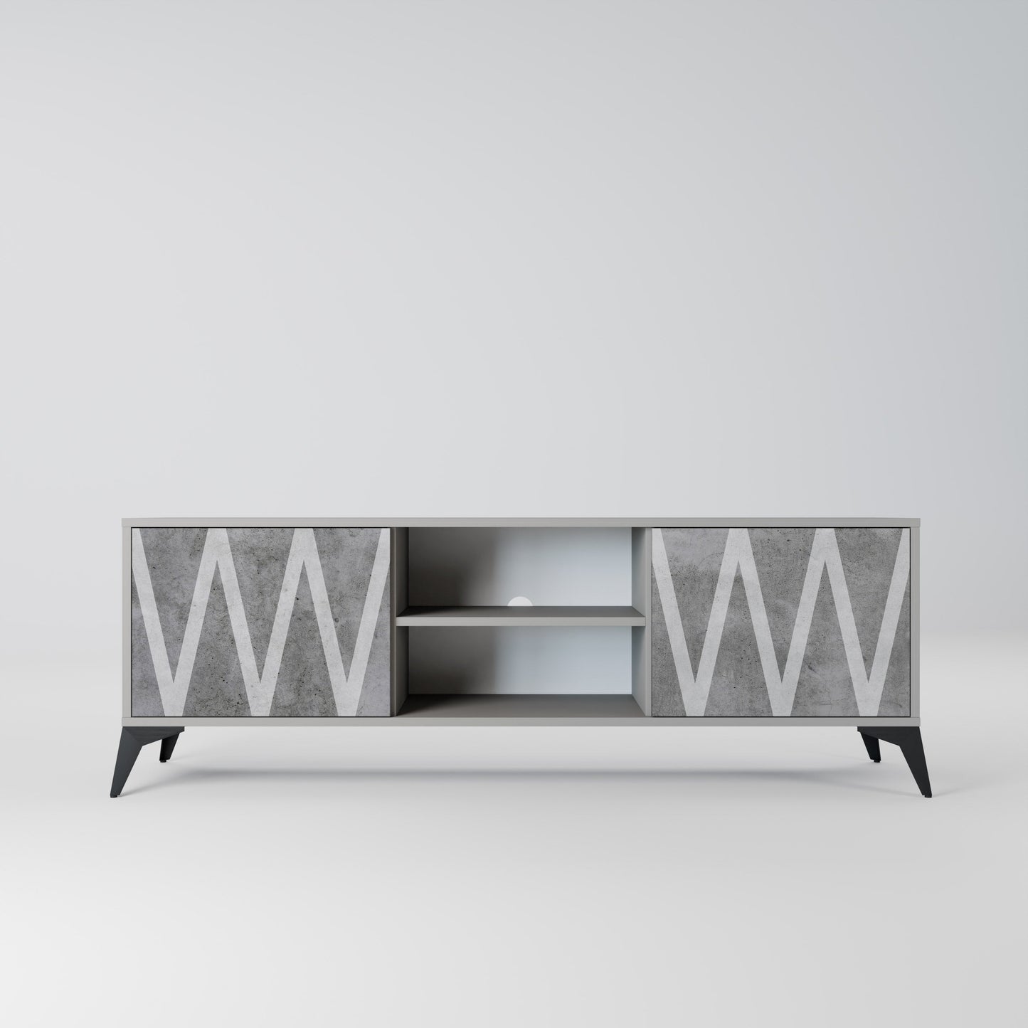 SOLID ZIG ZAG 2-Door TV Stand in Grey Finish
