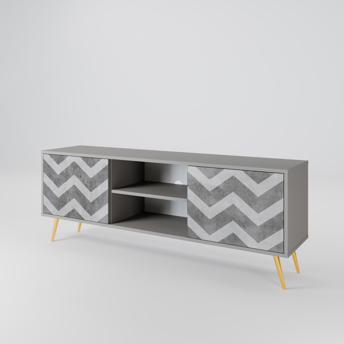 TOUGH ZIG ZAG 2-Door TV Stand in Grey Finish