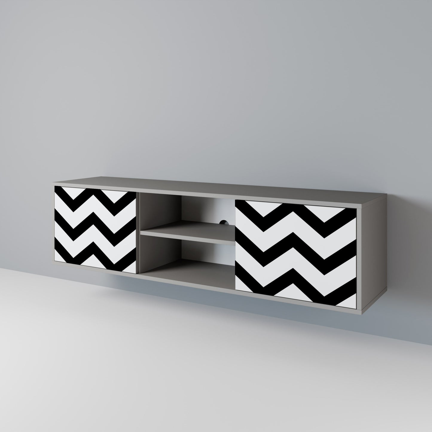 CLASSIC ZIG ZAG 2-Door TV Stand in Grey Finish