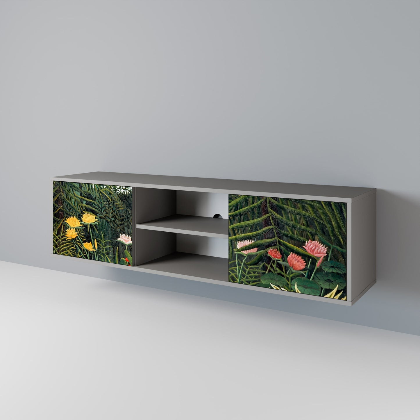 VIRGIN FOREST WITH SUNSET 2-Door TV Stand in Grey Finish
