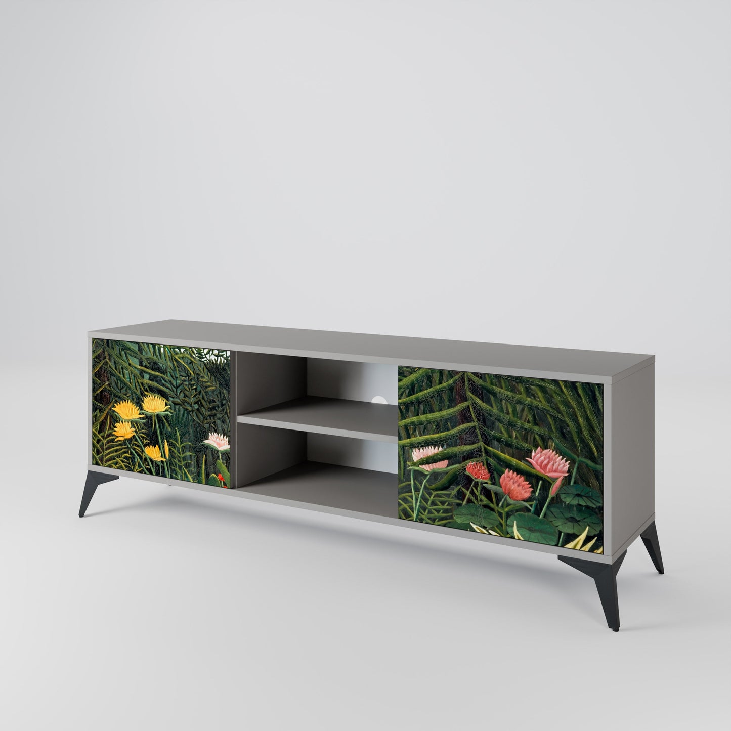 VIRGIN FOREST WITH SUNSET 2-Door TV Stand in Grey Finish