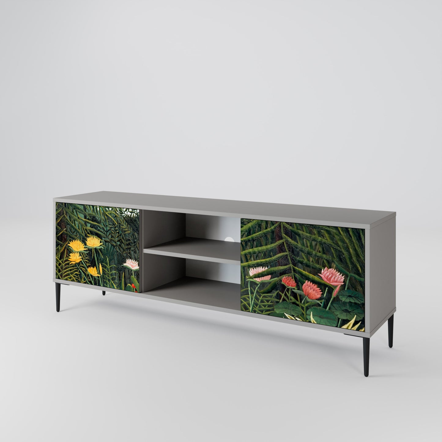 VIRGIN FOREST WITH SUNSET 2-Door TV Stand in Grey Finish