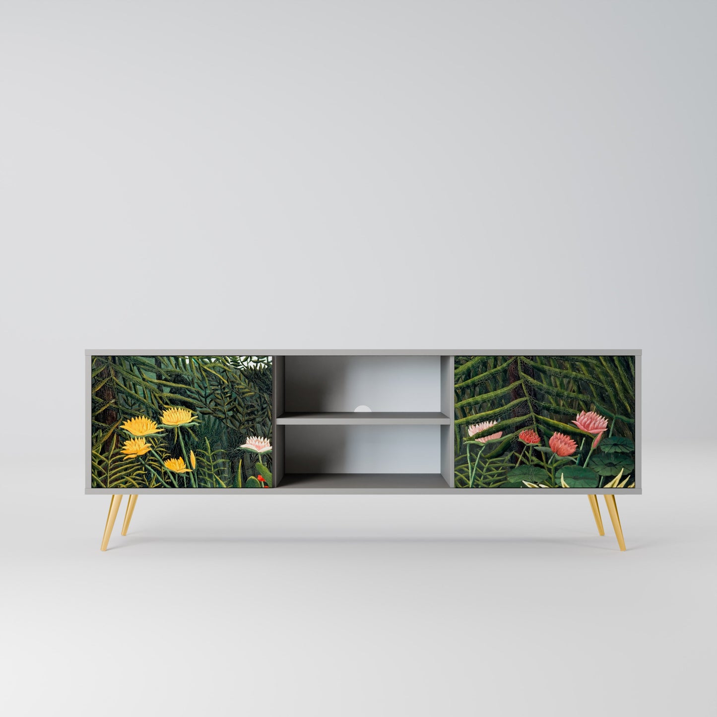 VIRGIN FOREST WITH SUNSET 2-Door TV Stand in Grey Finish