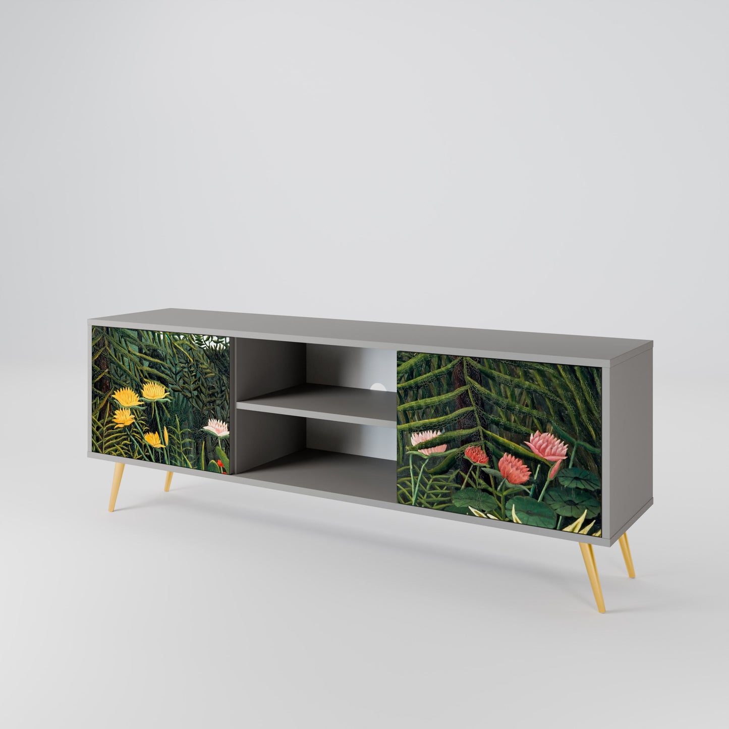 VIRGIN FOREST WITH SUNSET 2-Door TV Stand in Grey Finish