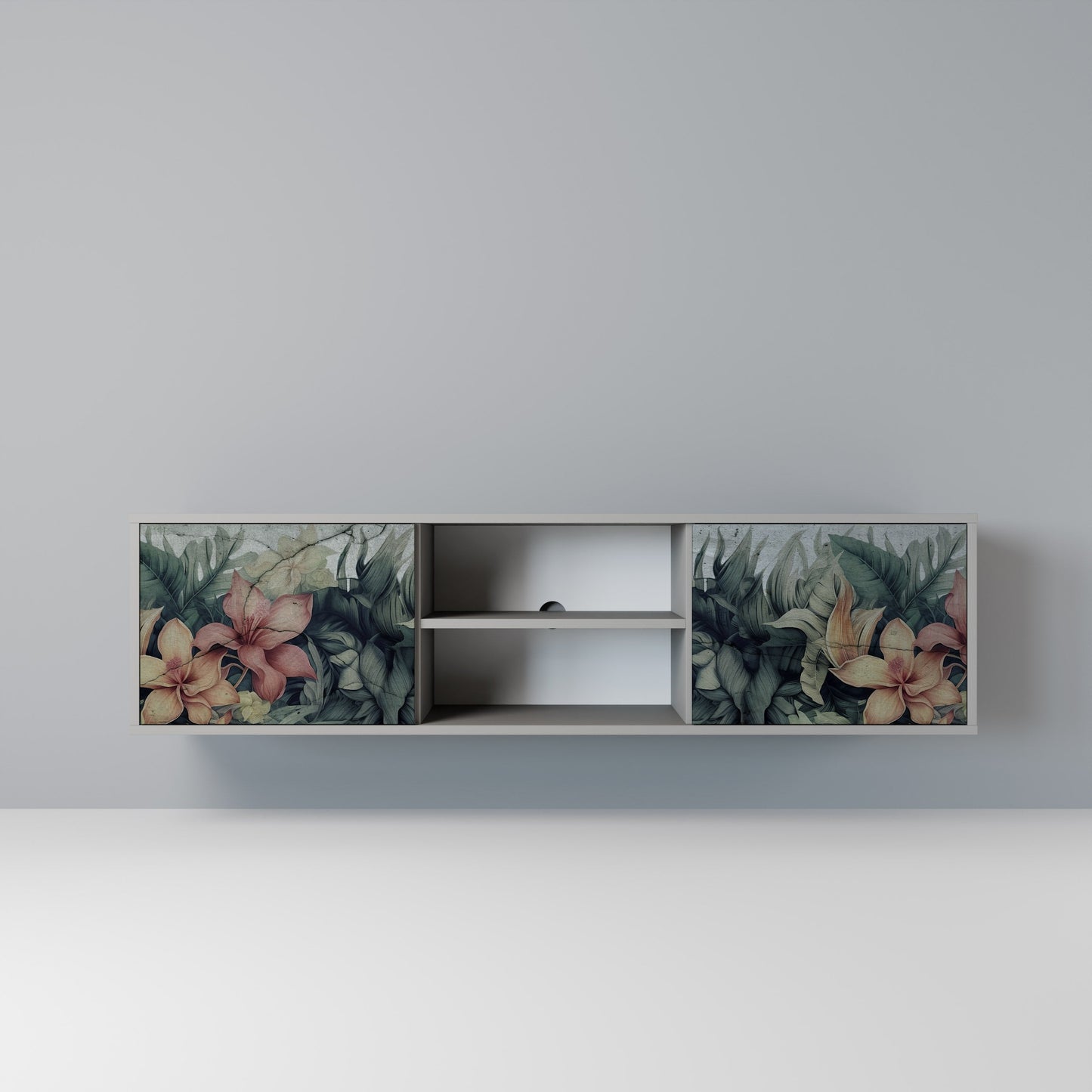 HEAVENLY BLOOM 2-Door TV Stand in Grey Finish