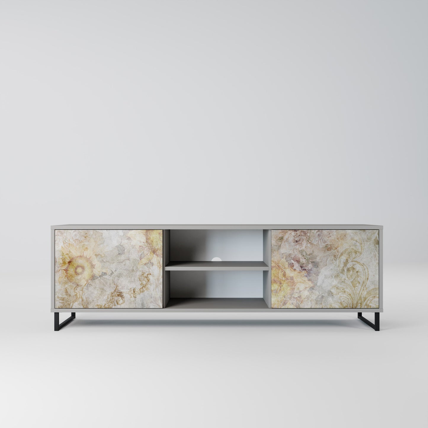 SUNFLOWER BLUR 2-Door TV Stand in Grey Finish