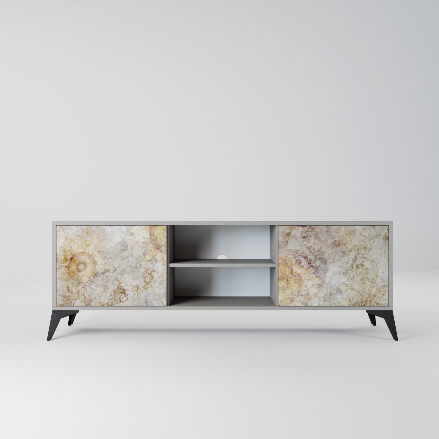 SUNFLOWER BLUR 2-Door TV Stand in Grey Finish