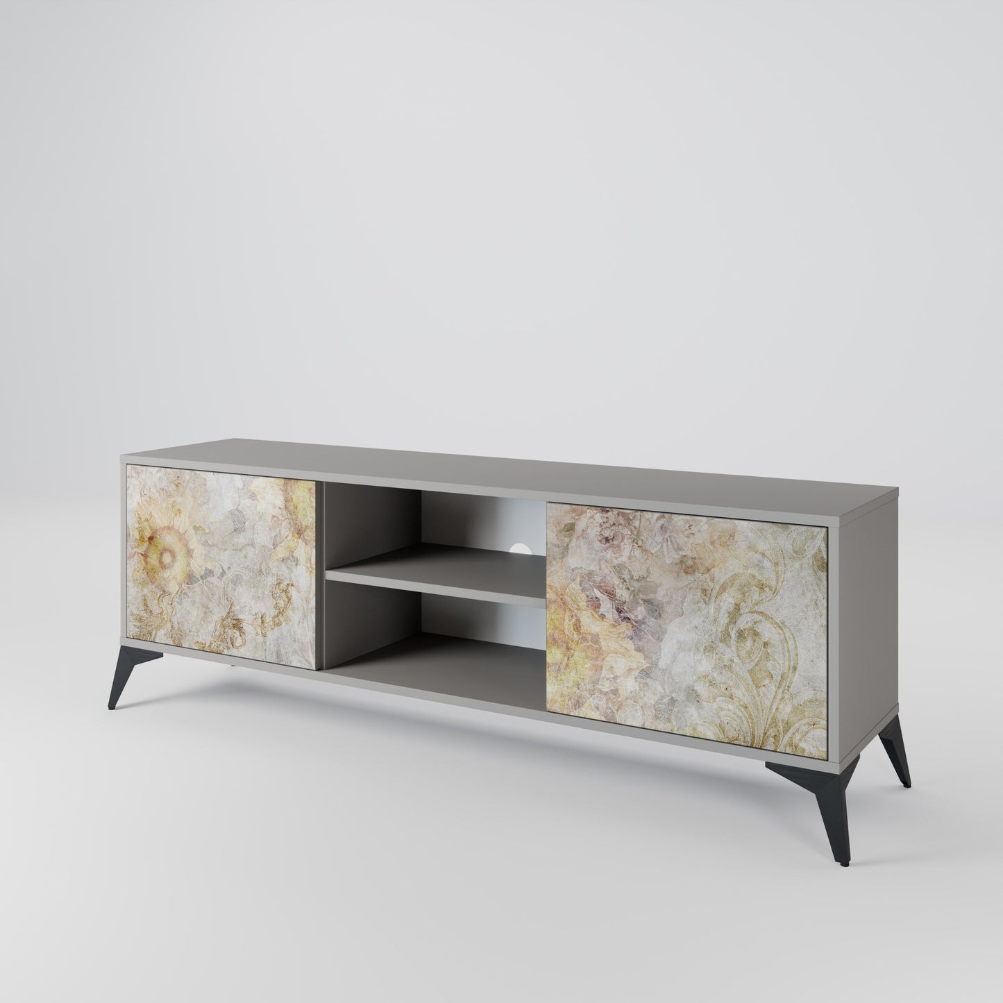 SUNFLOWER BLUR 2-Door TV Stand in Grey Finish