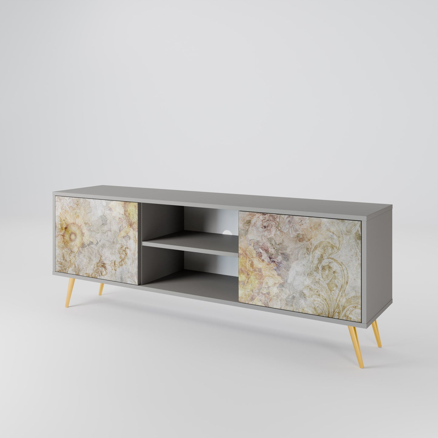 SUNFLOWER BLUR 2-Door TV Stand in Grey Finish
