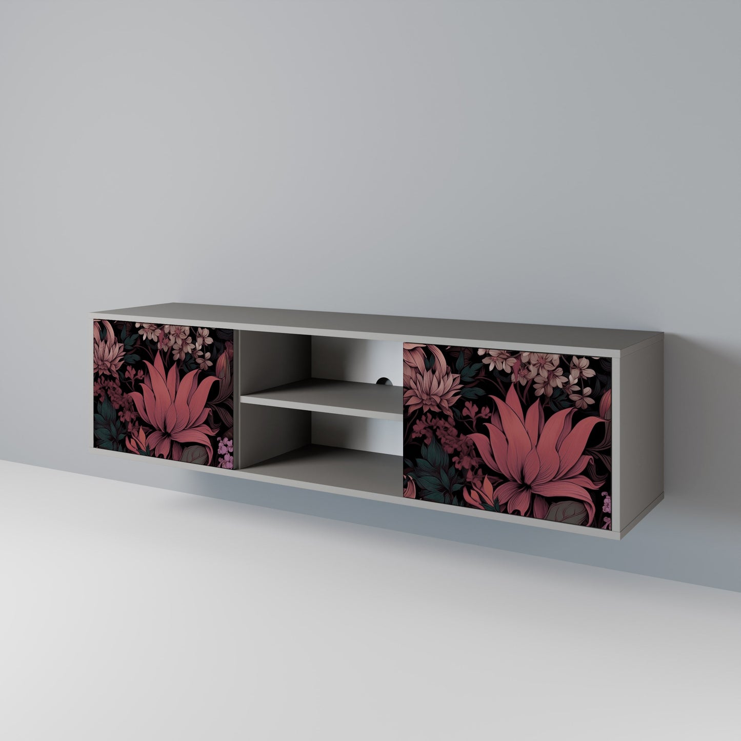 FLORAL WHISPER 2-Door TV Stand in Grey Finish