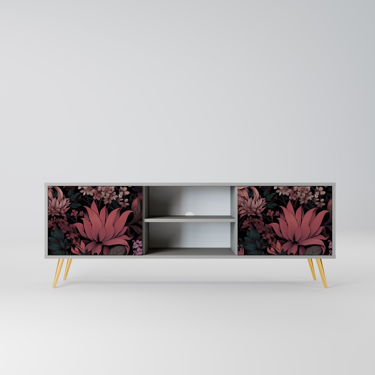 FLORAL WHISPER 2-Door TV Stand in Grey Finish
