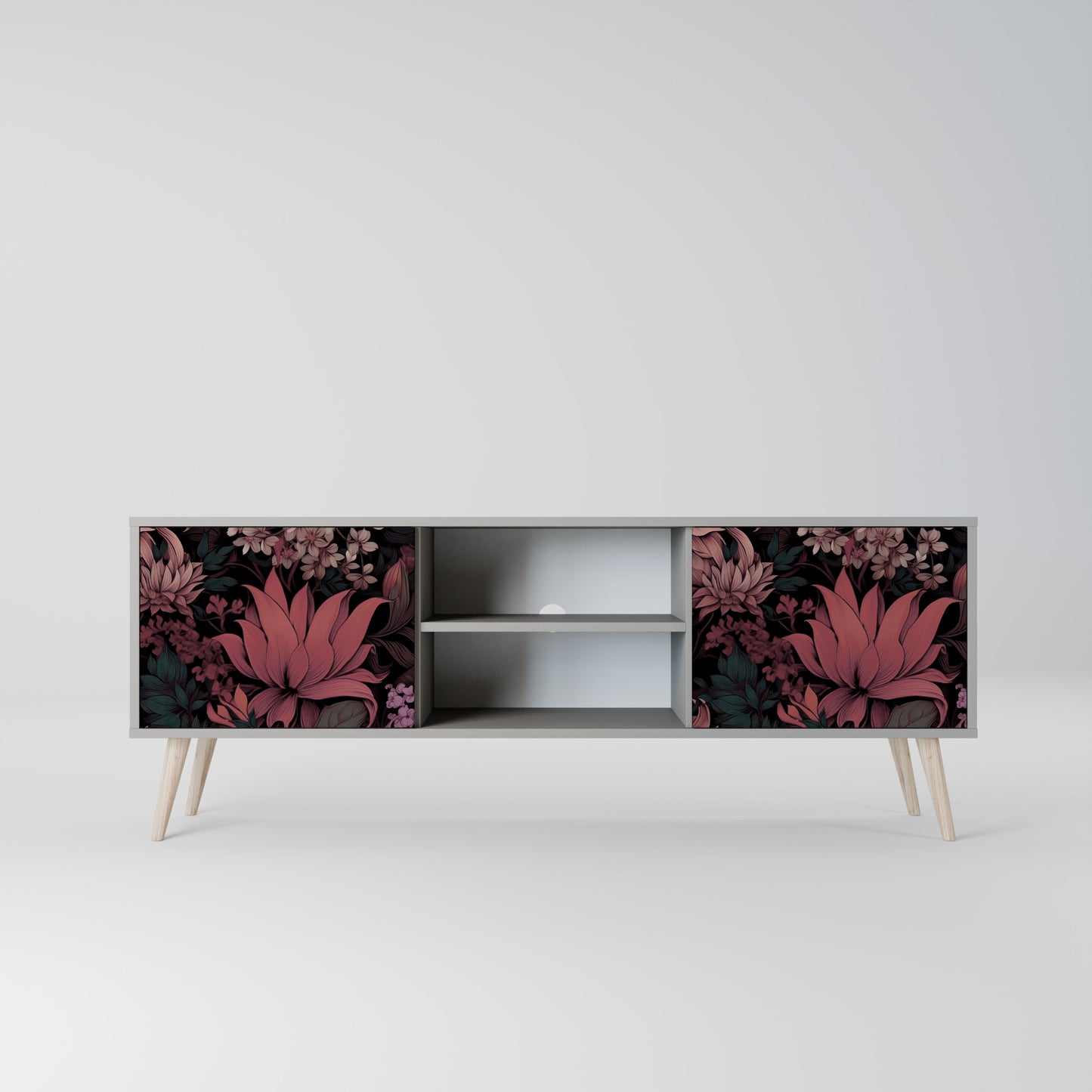 FLORAL WHISPER 2-Door TV Stand in Grey Finish