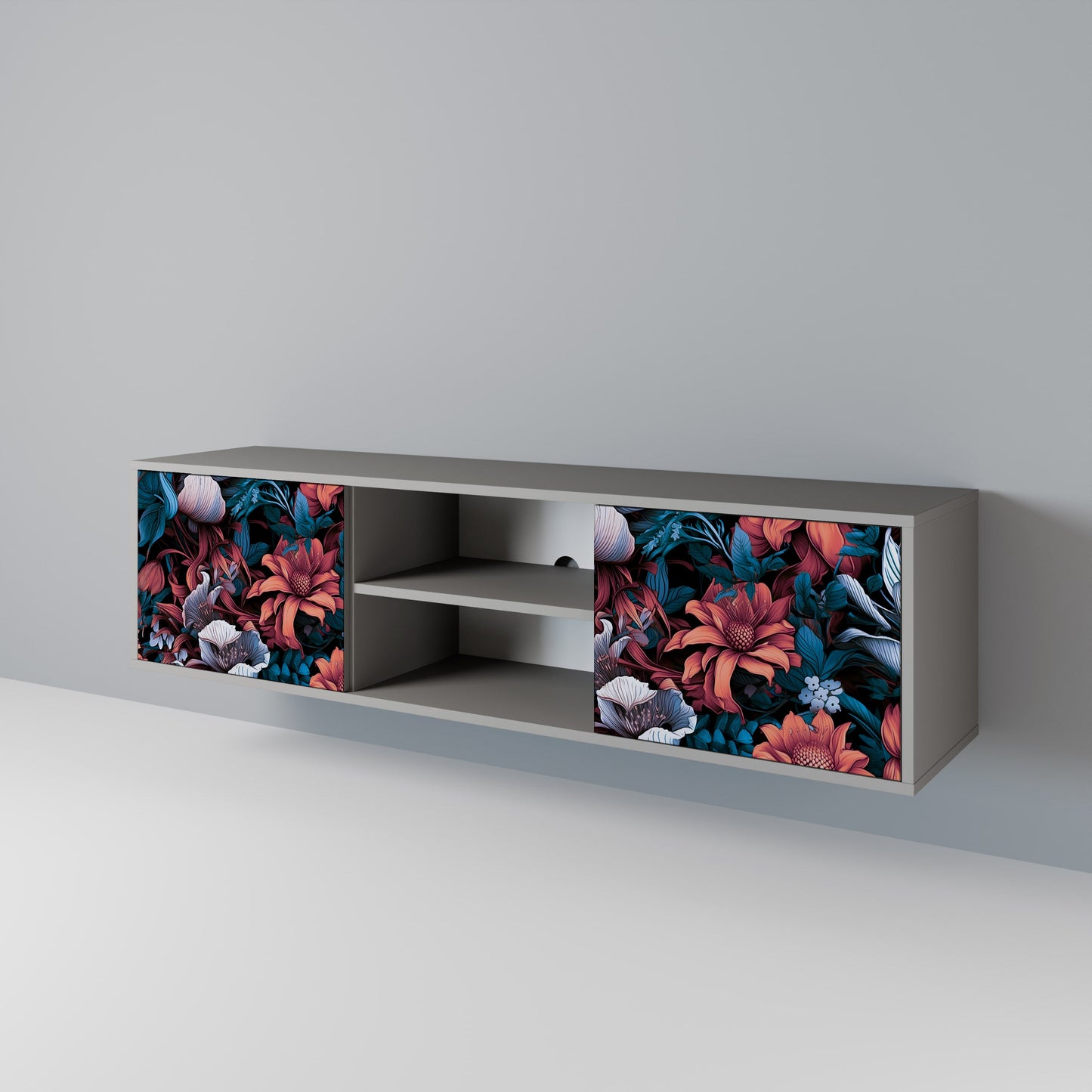 ETHEREAL BLOSSOMS 2-Door TV Stand in Grey Finish