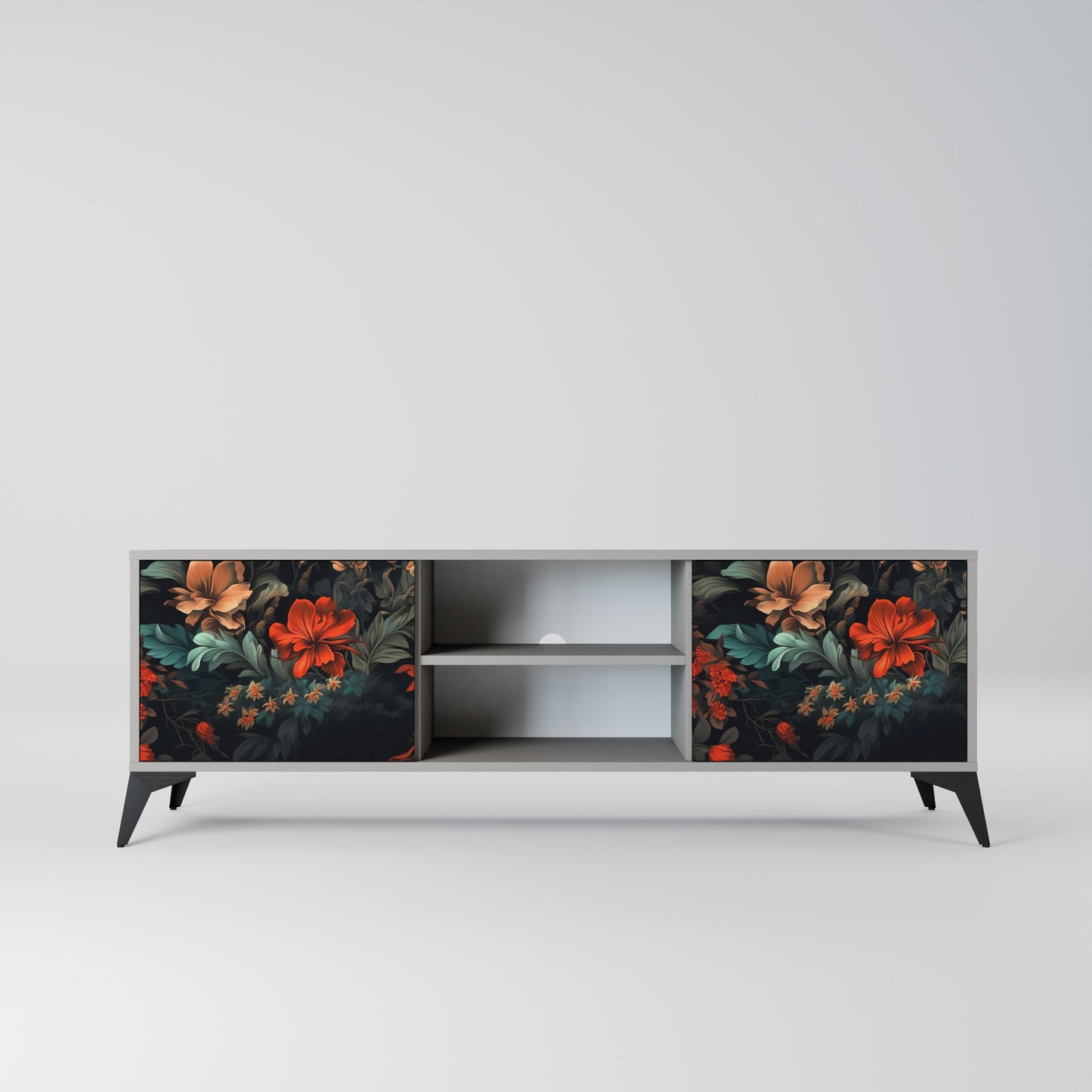 IMAGINARY BLOSSOM 2-Door TV Stand in Grey Finish