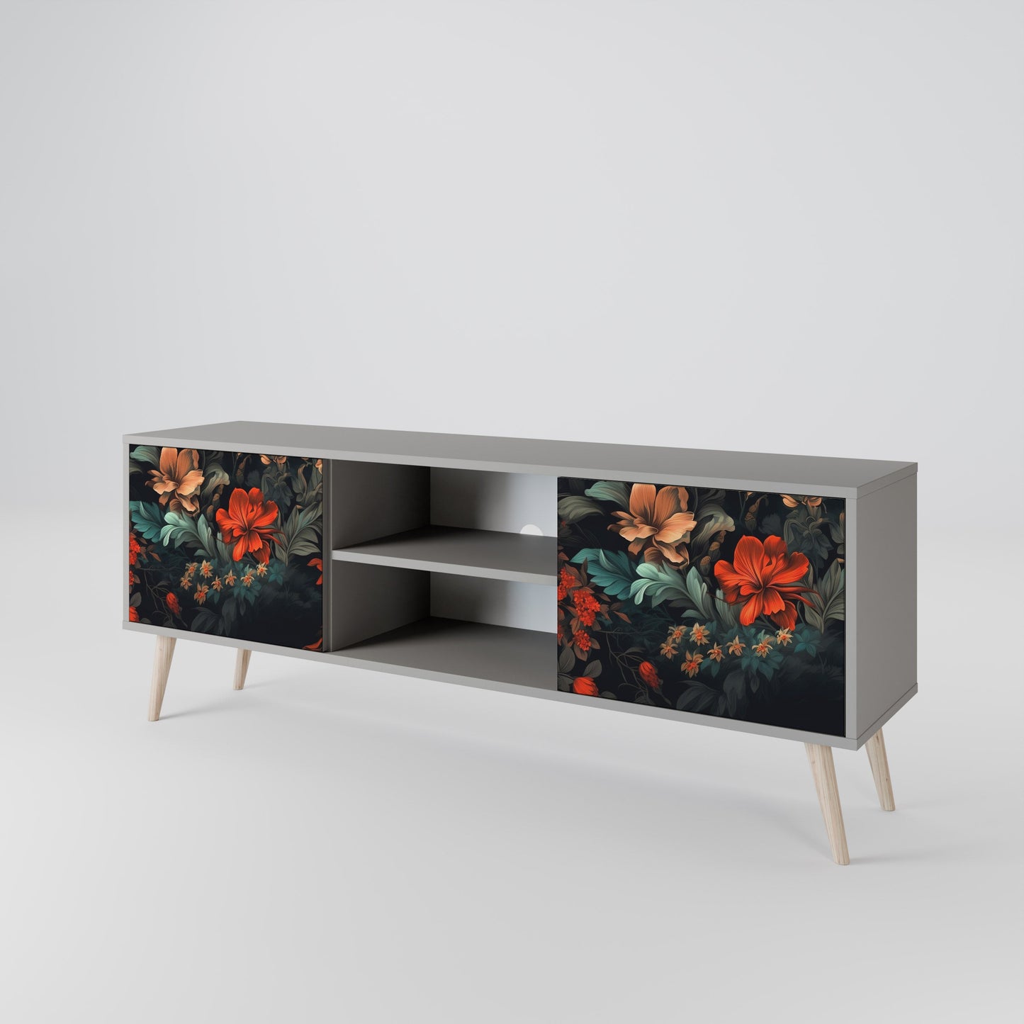 IMAGINARY BLOSSOM 2-Door TV Stand in Grey Finish