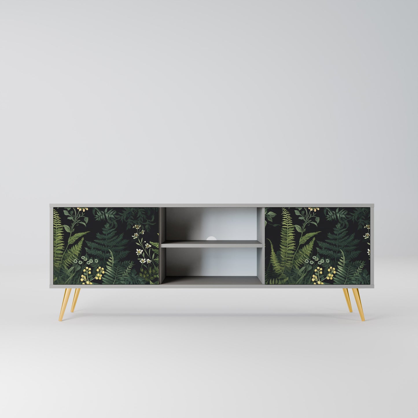 FERN FLOWERS 2-Door TV Stand in Grey Finish