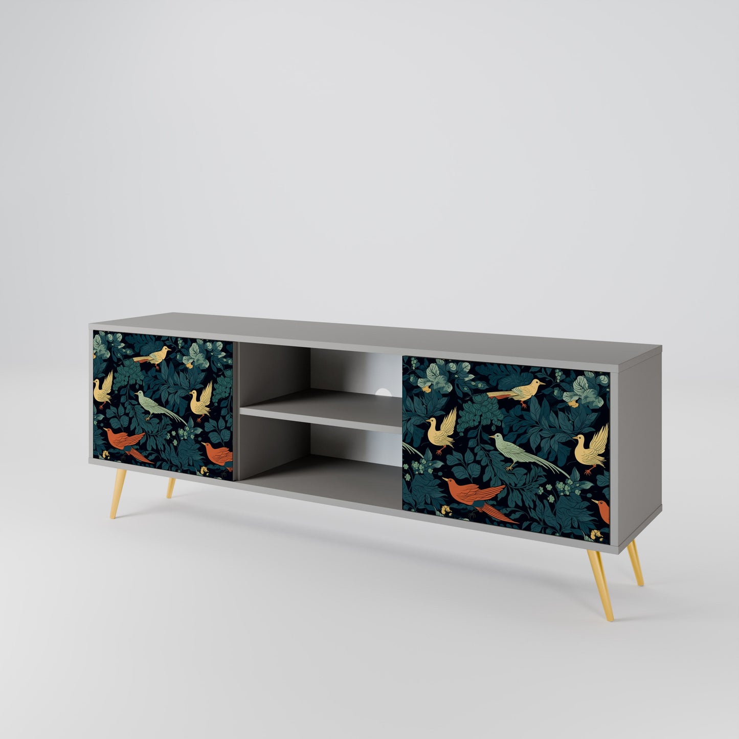 FOWL ORNAMENT 2-Door TV Stand in Grey Finish