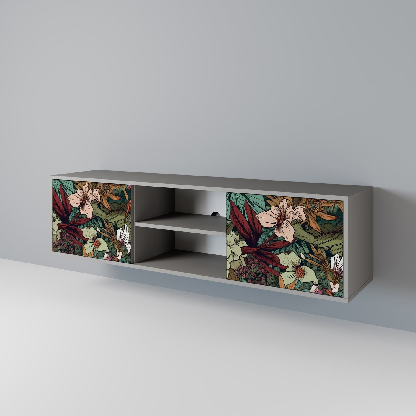 BOTANICAL EMERGENCE 2-Door TV Stand in Grey Finish