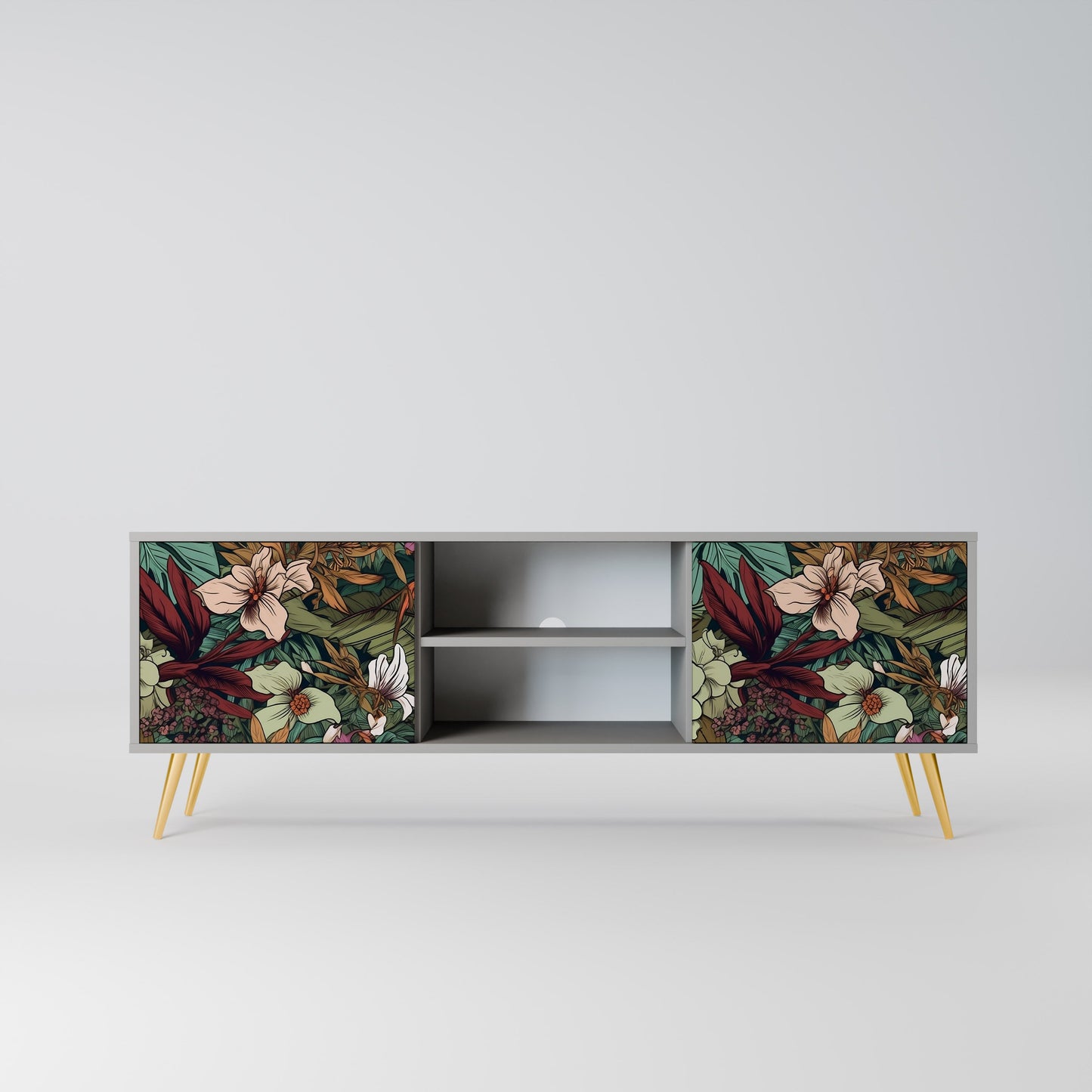 BOTANICAL EMERGENCE 2-Door TV Stand in Grey Finish