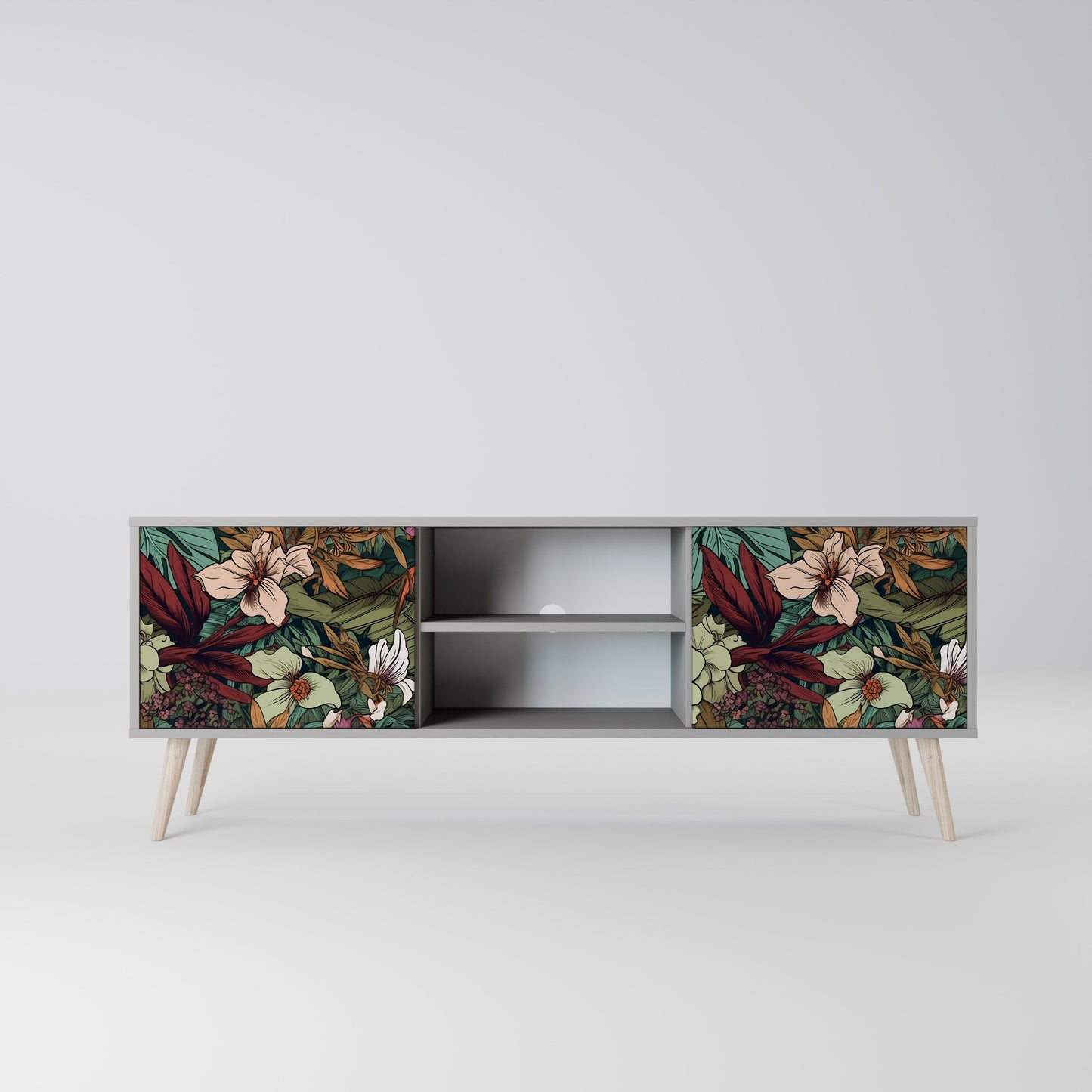 BOTANICAL EMERGENCE 2-Door TV Stand in Grey Finish