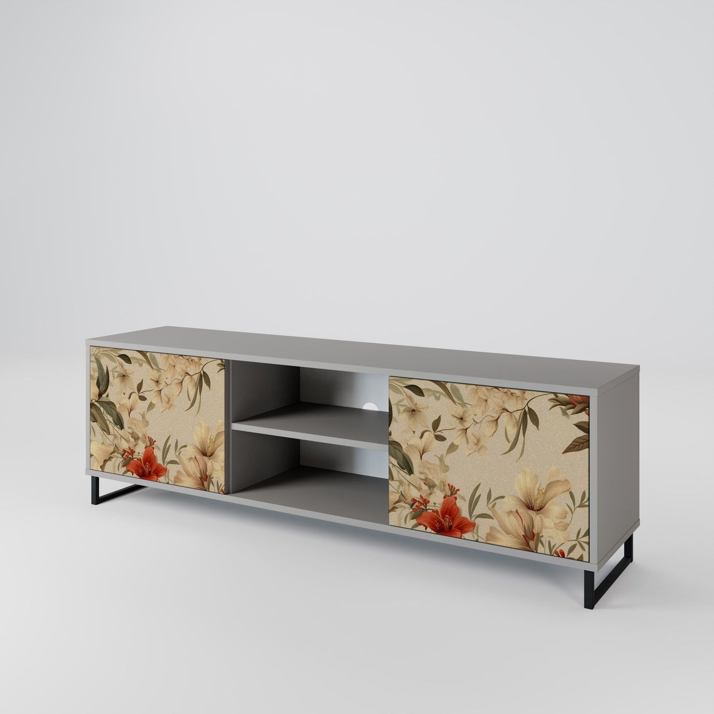 BLOOMING HARMONY 2-Door TV Stand in Grey Finish