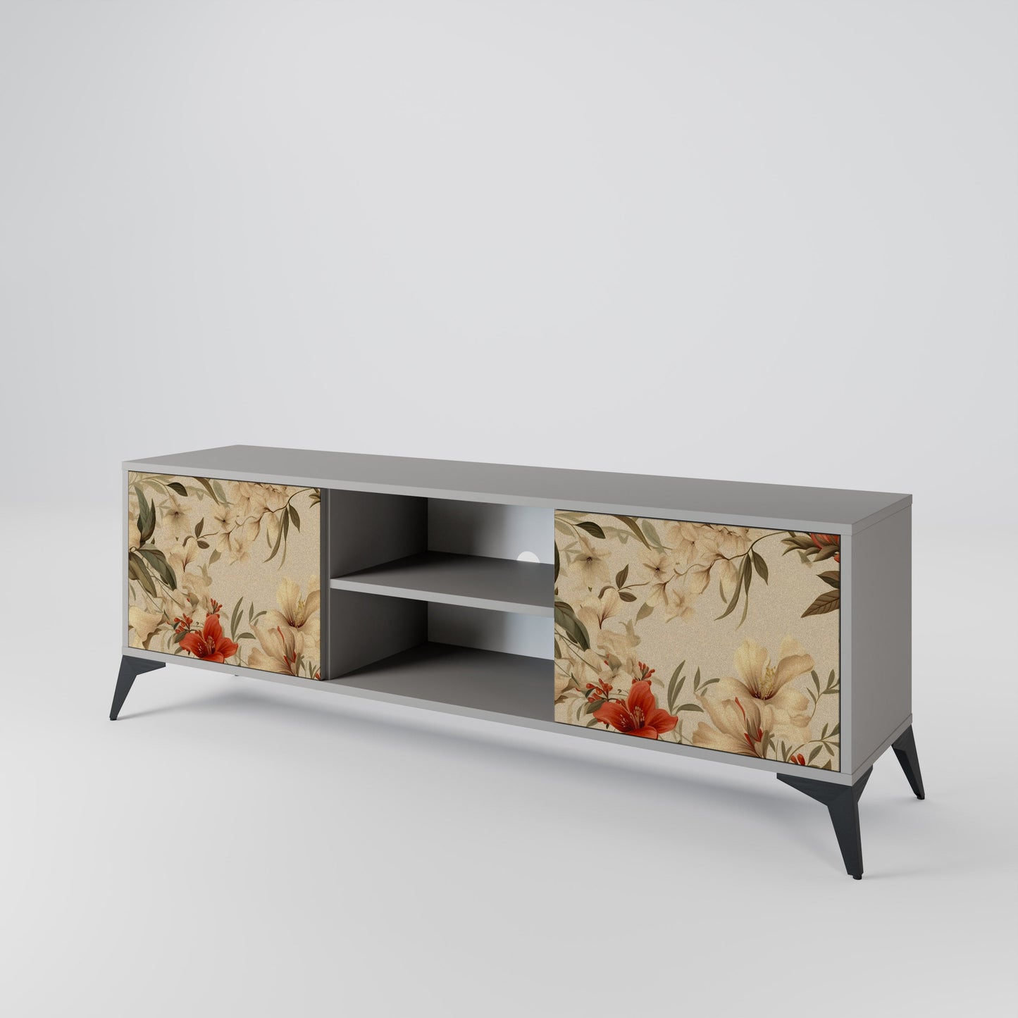 BLOOMING HARMONY 2-Door TV Stand in Grey Finish