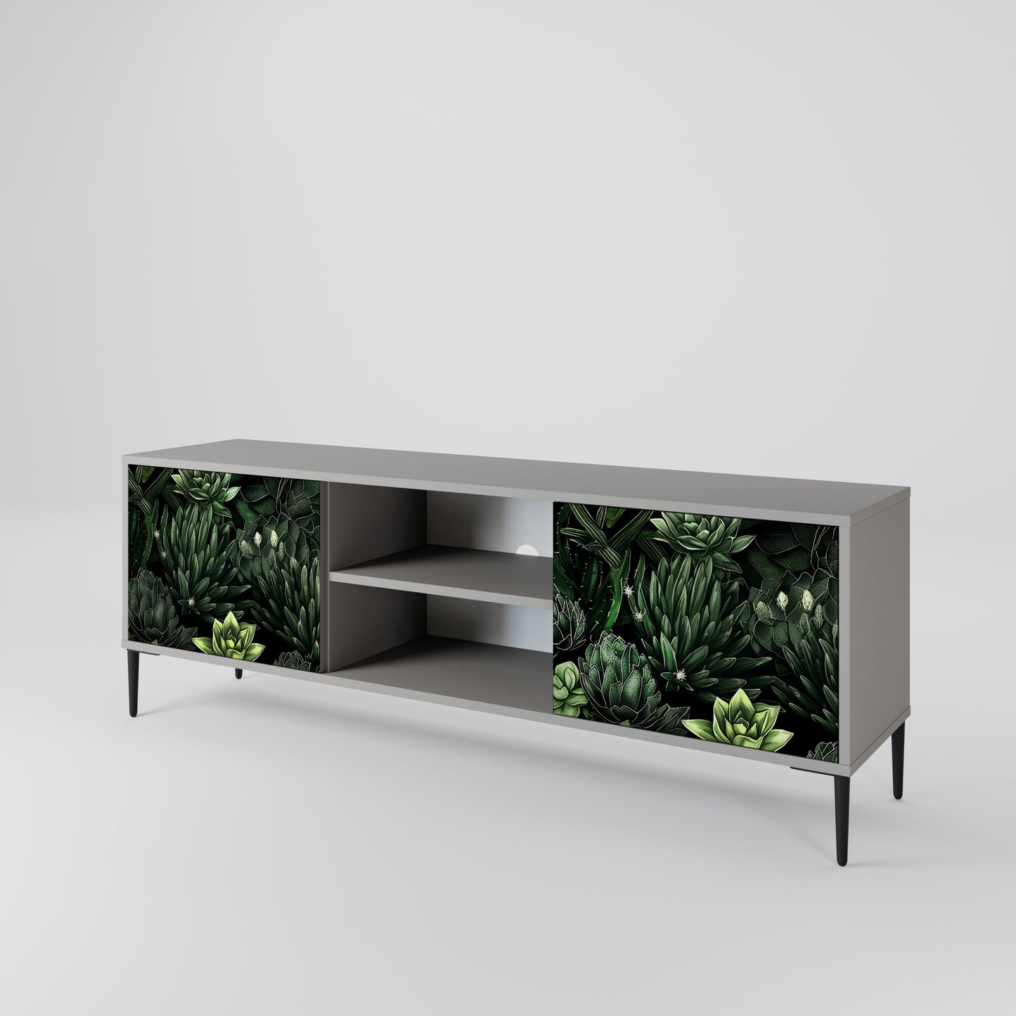 SUCCULENT JUNGLE 2-Door TV Stand in Grey Finish