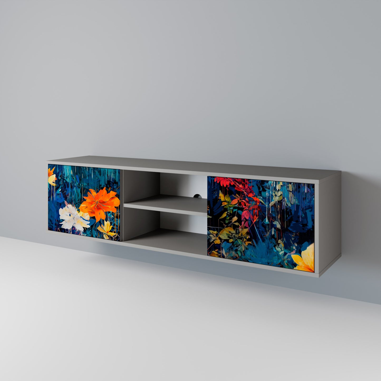 MIDNIGHT BLOSSOM 2-Door TV Stand in Grey Finish