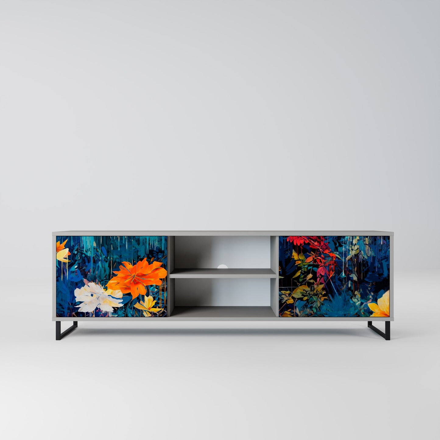 MIDNIGHT BLOSSOM 2-Door TV Stand in Grey Finish