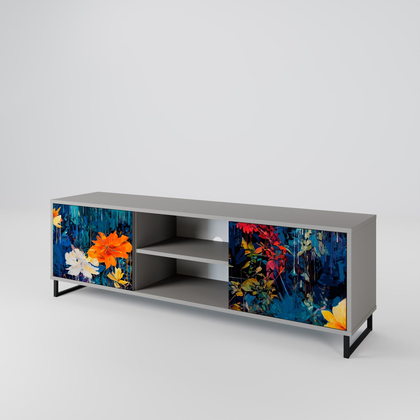 MIDNIGHT BLOSSOM 2-Door TV Stand in Grey Finish