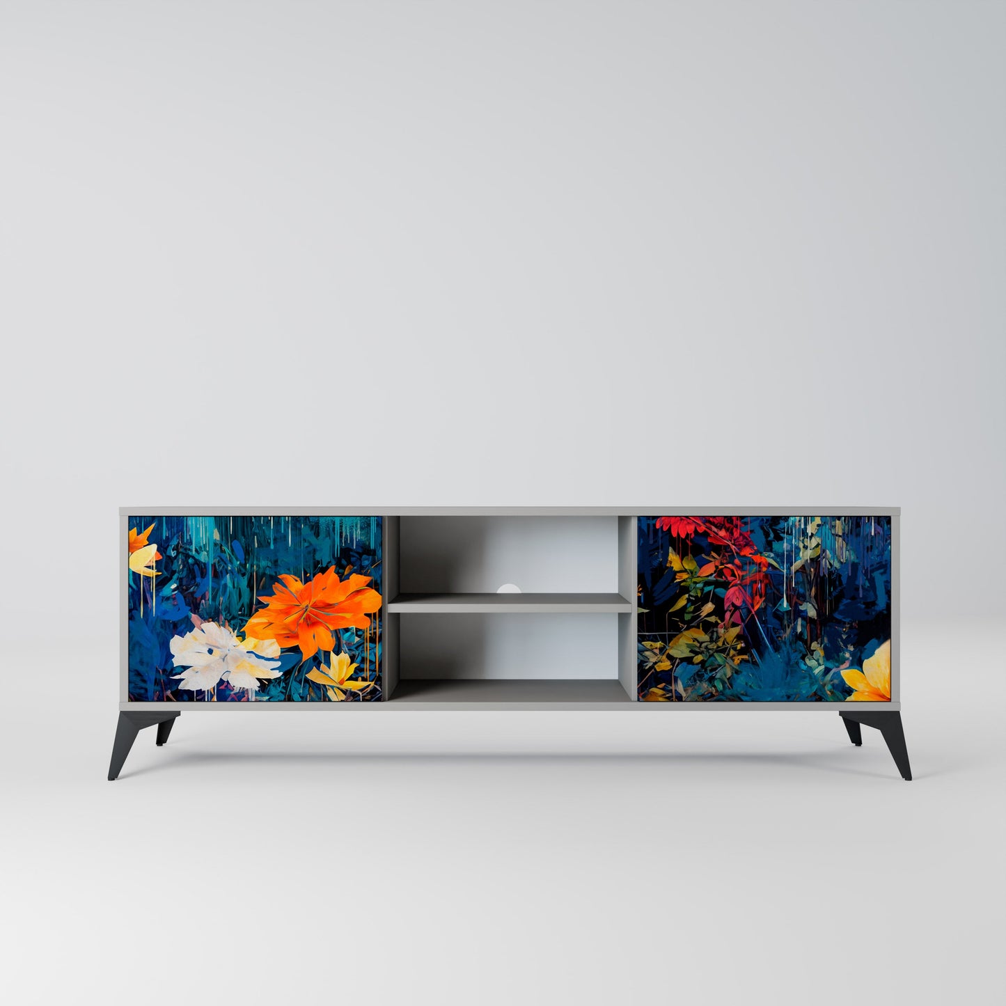 MIDNIGHT BLOSSOM 2-Door TV Stand in Grey Finish