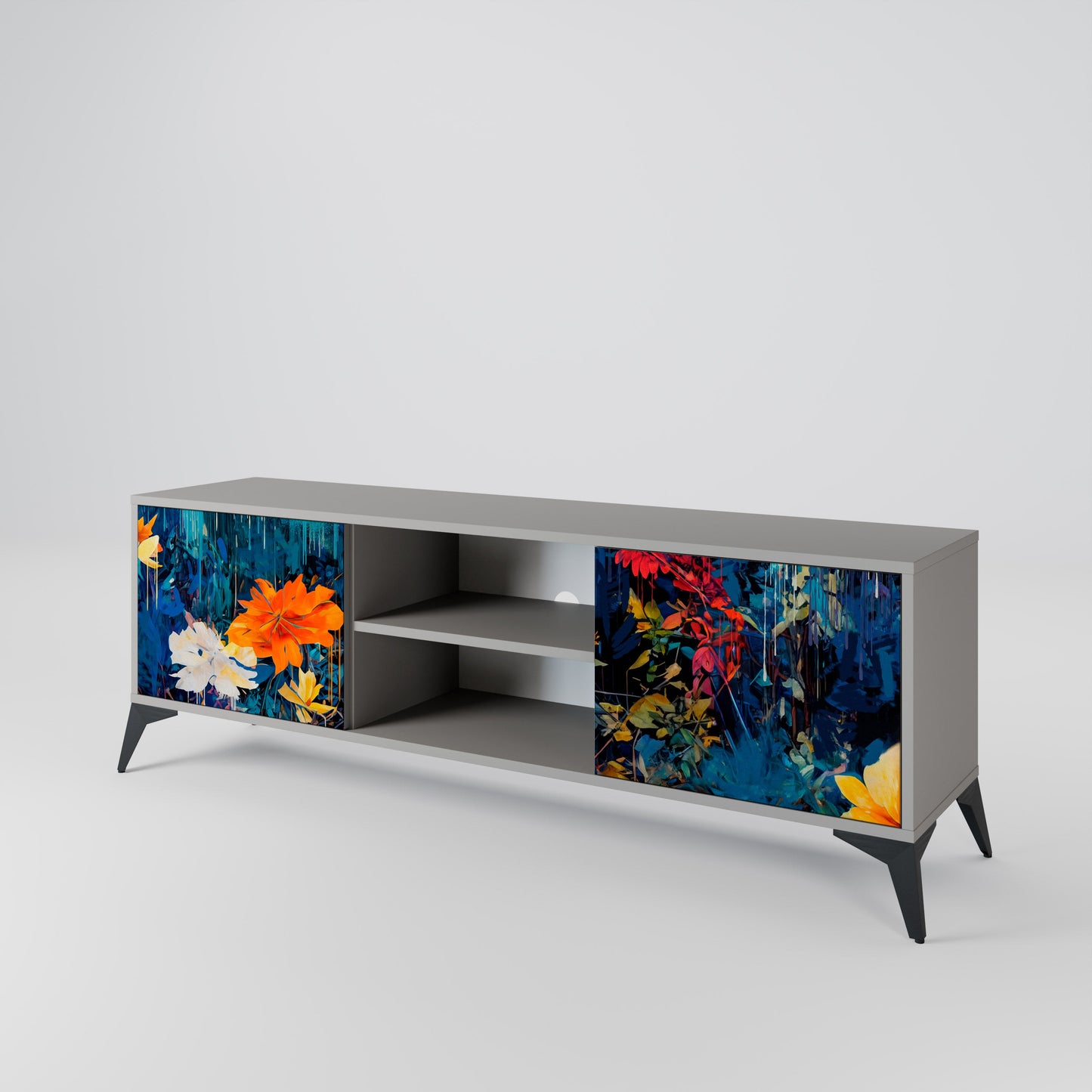 MIDNIGHT BLOSSOM 2-Door TV Stand in Grey Finish
