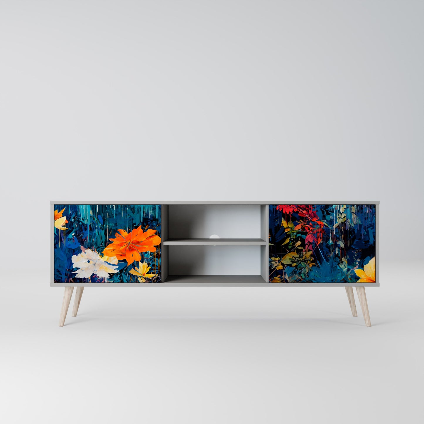 MIDNIGHT BLOSSOM 2-Door TV Stand in Grey Finish