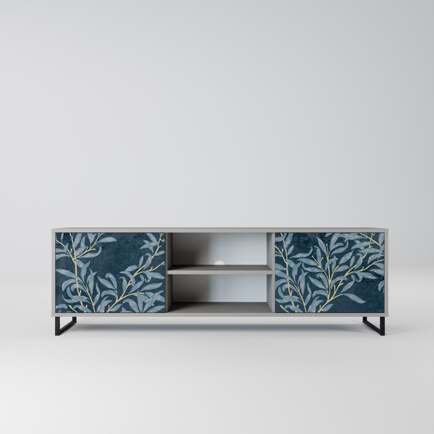 BLUE LEAVES 2-Door TV Stand in Grey Finish