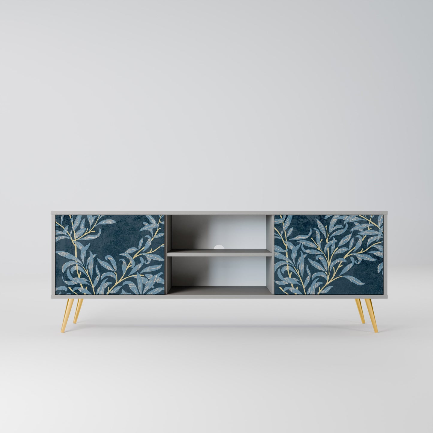 BLUE LEAVES 2-Door TV Stand in Grey Finish