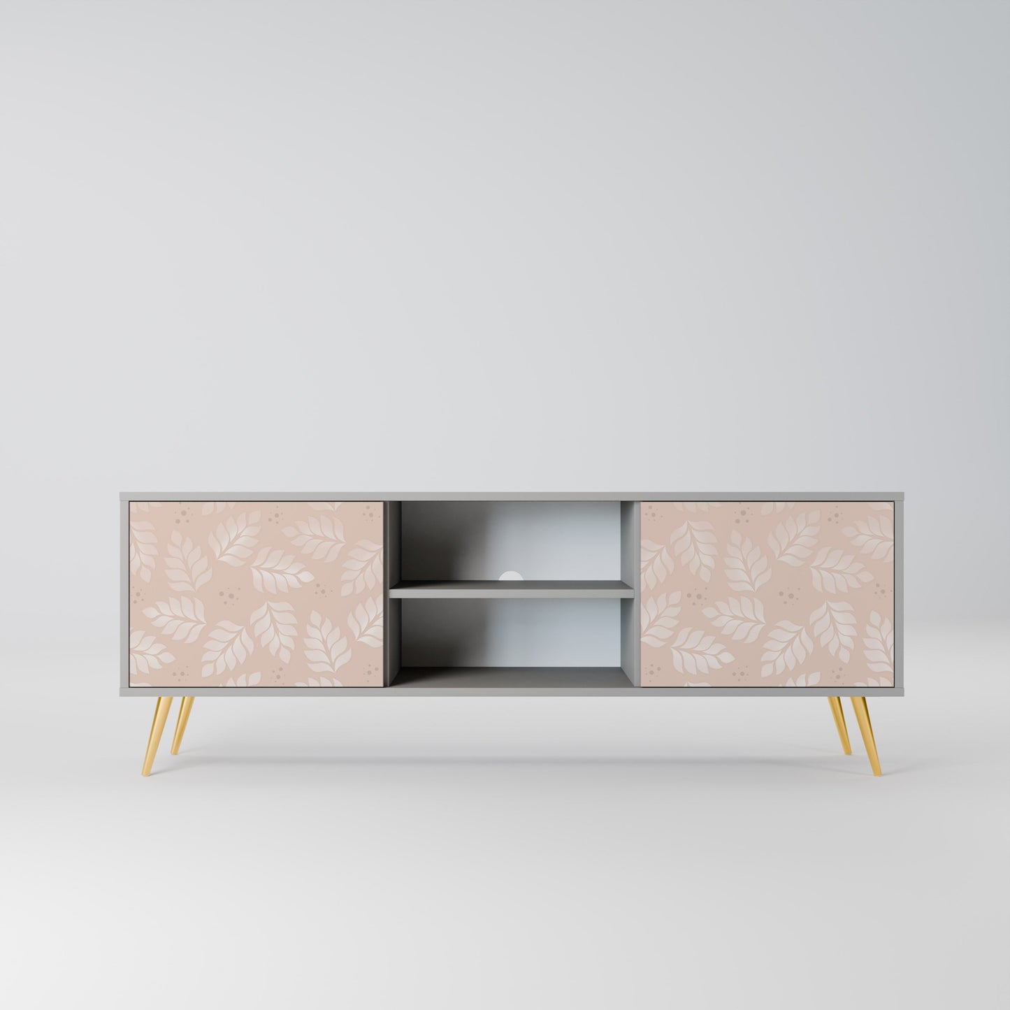 LEAVES ON BEIGE 2-Door TV Stand in Grey Finish