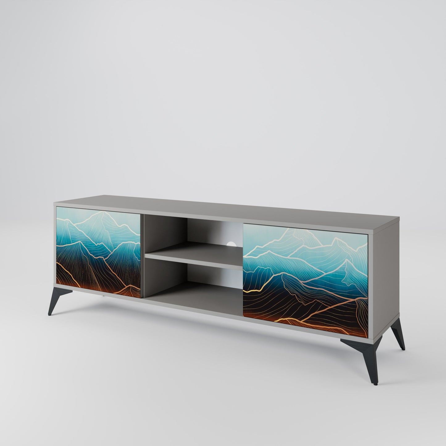 LUNAR SECRETS 2-Door TV Stand in Grey Finish