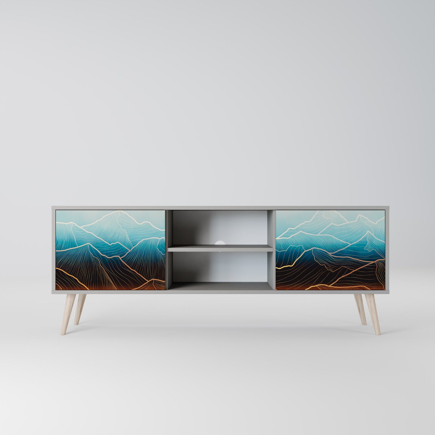 LUNAR SECRETS 2-Door TV Stand in Grey Finish