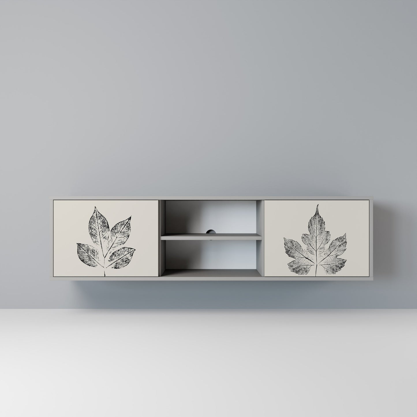 LEAFY STAMPS 2-Door TV Stand in Grey Finish