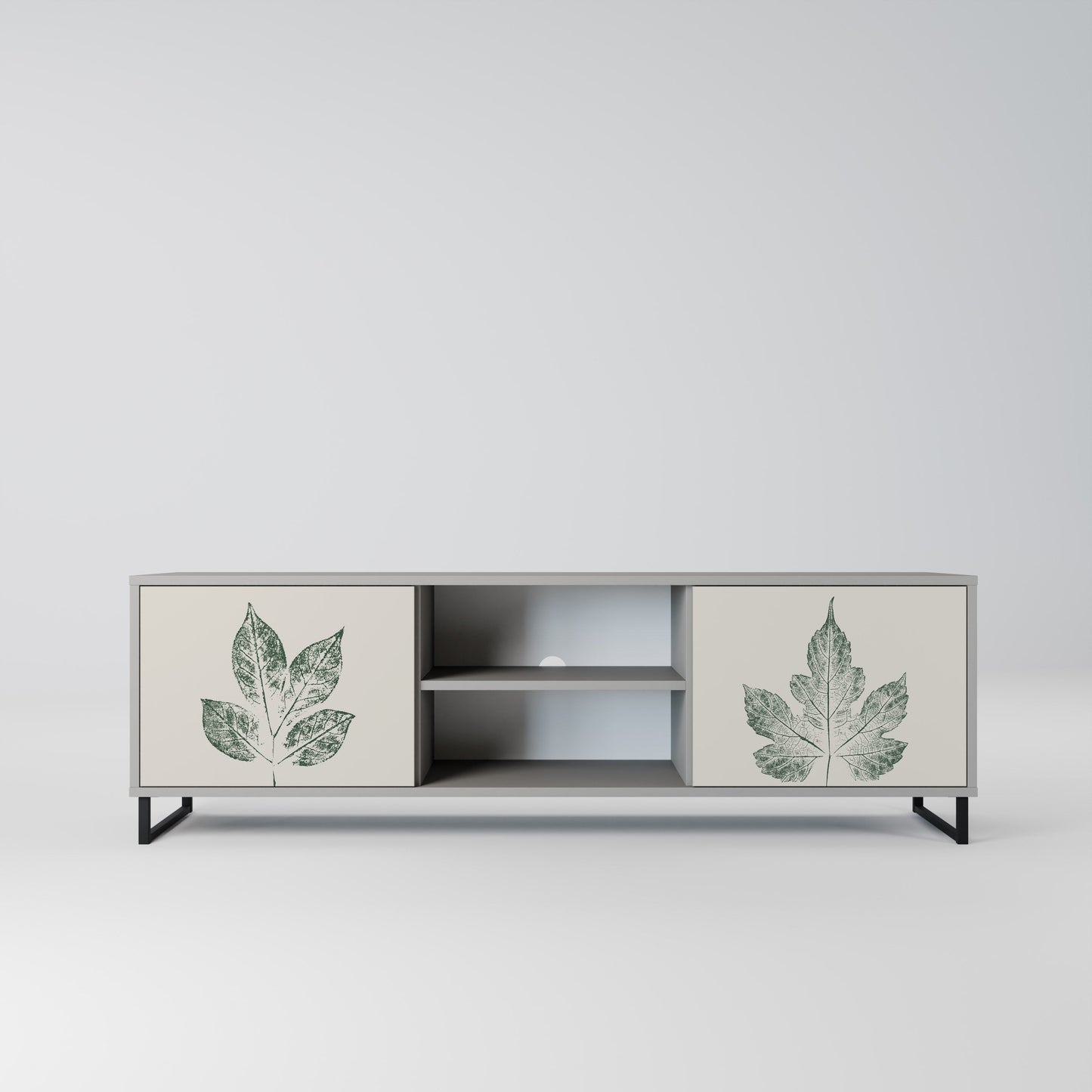 GREEN LEAFY STAMPS 2-Door TV Stand in Grey Finish