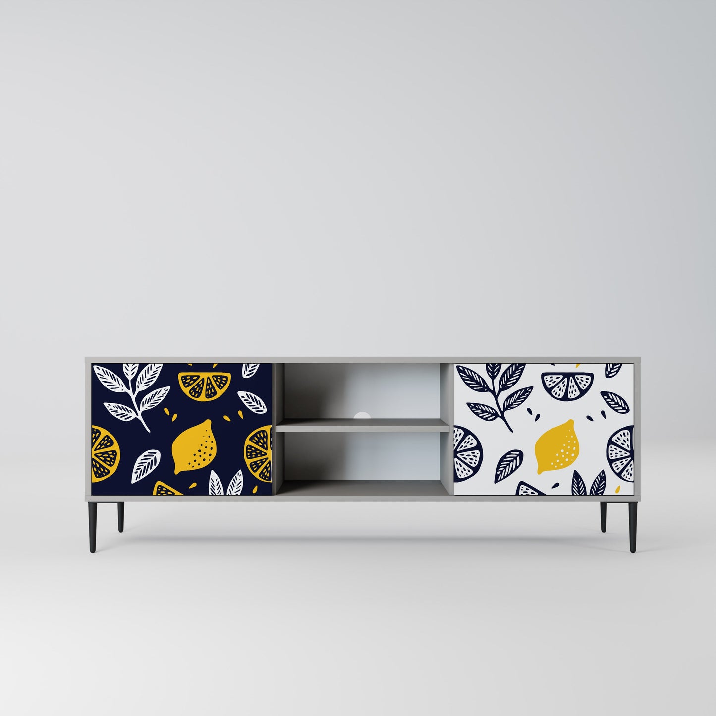 CITRUS BLACK AND WHITE 2-Door TV Stand in Grey Finish