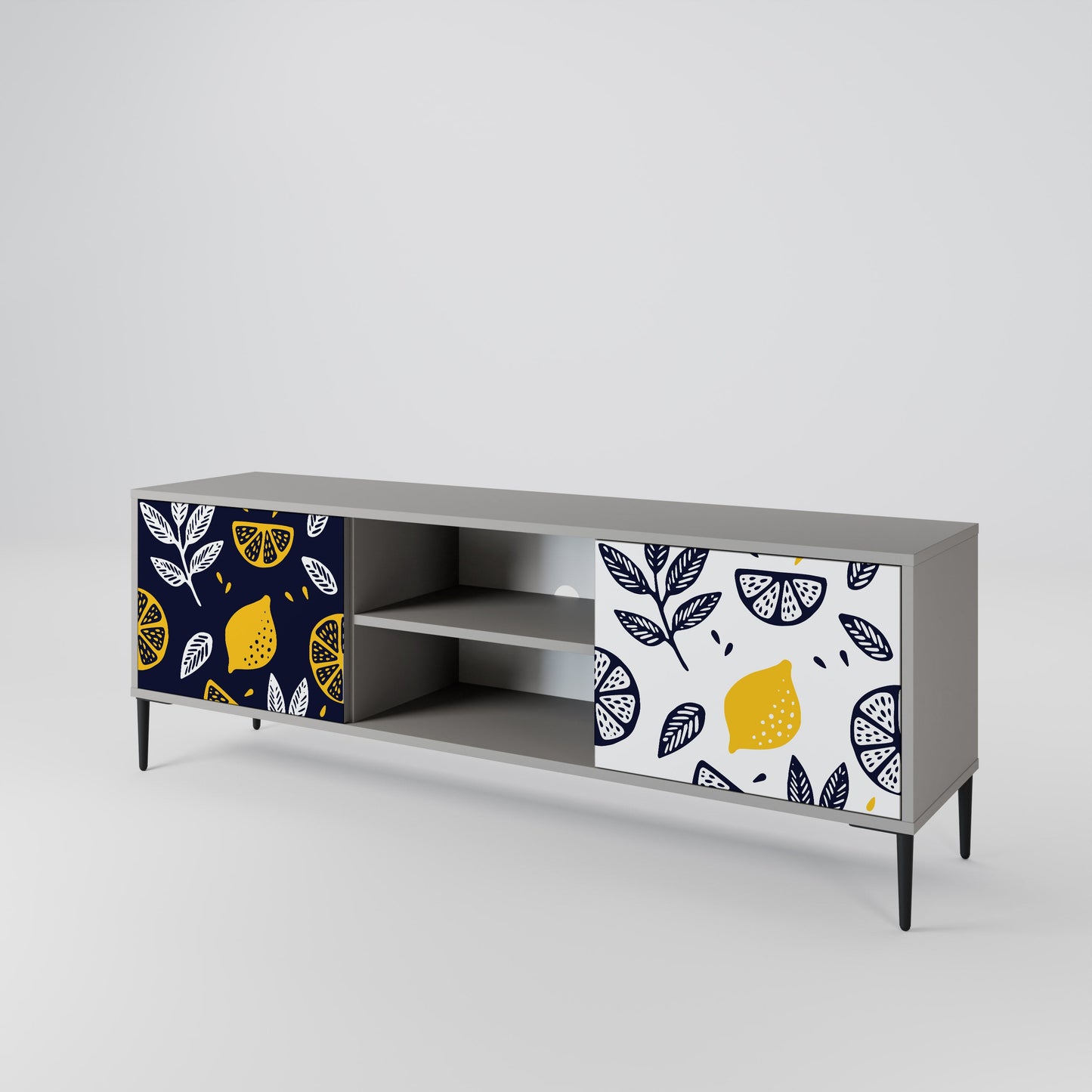 CITRUS BLACK AND WHITE 2-Door TV Stand in Grey Finish