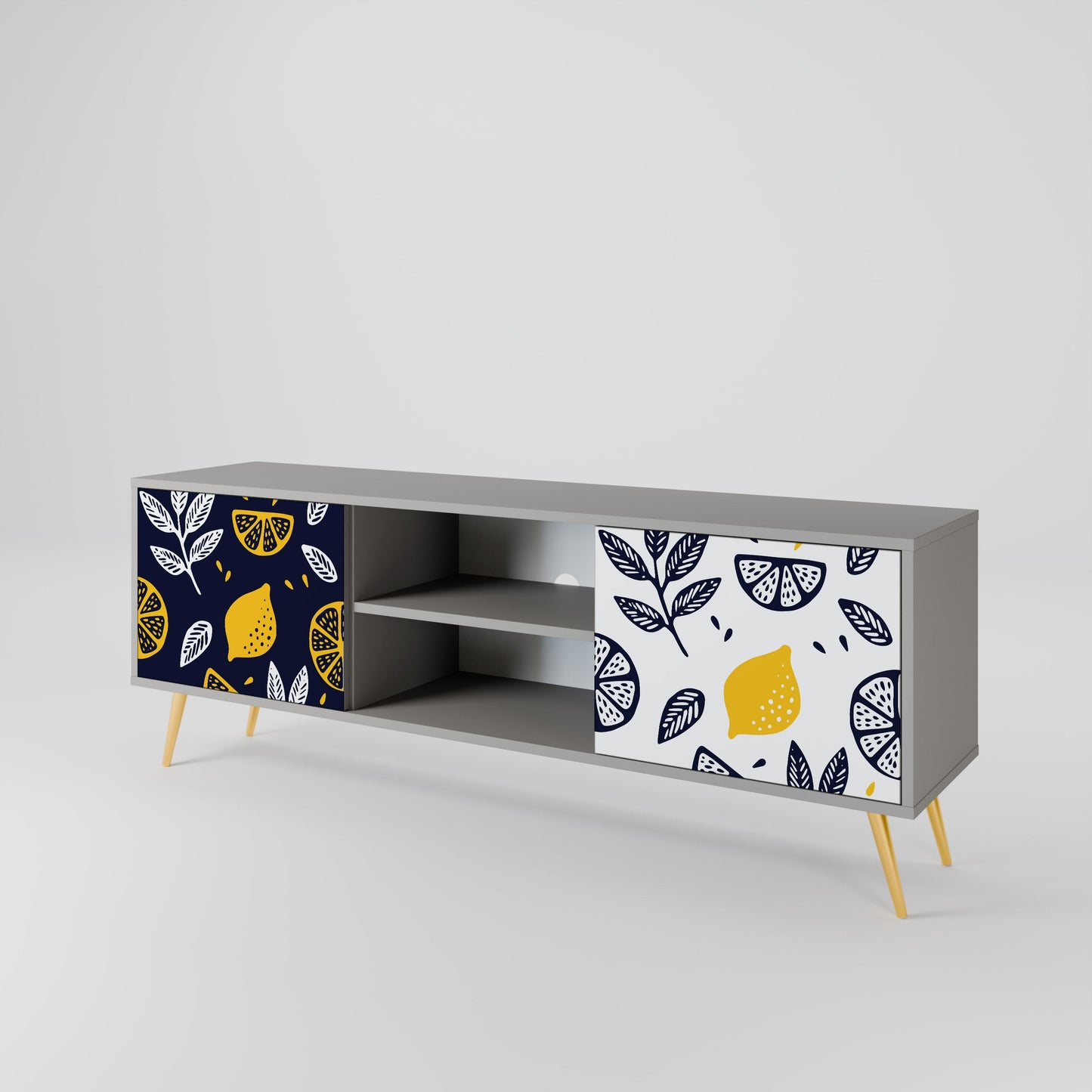 CITRUS BLACK AND WHITE 2-Door TV Stand in Grey Finish