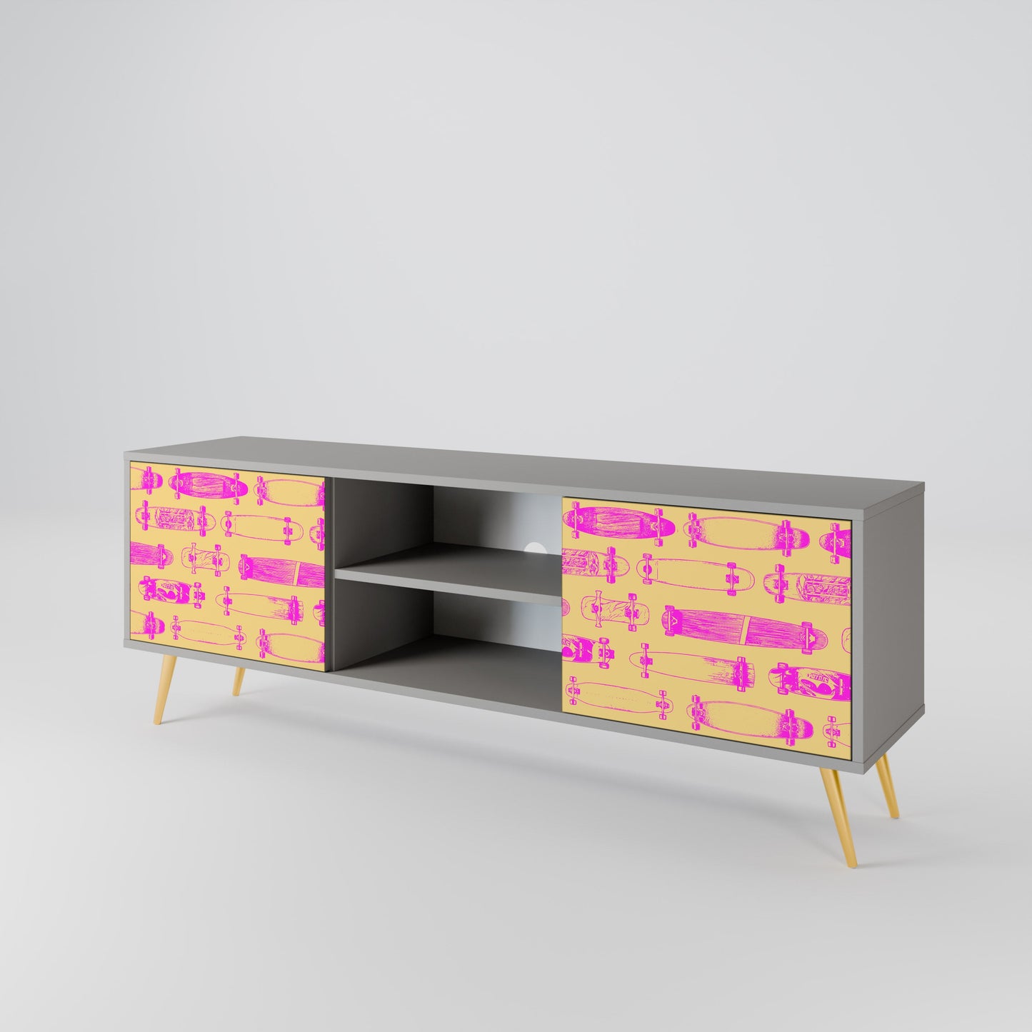SKATEBOARD ARTISTRY 2-Door TV Stand in Grey Finish