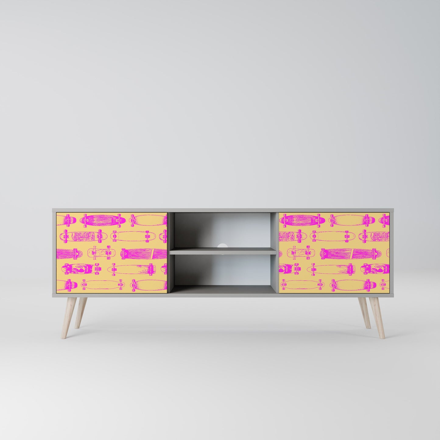 SKATEBOARD ARTISTRY 2-Door TV Stand in Grey Finish