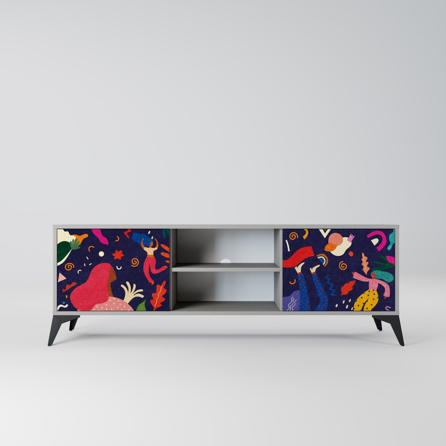 FESTIVE PLEASURES 2-Door TV Stand in Grey Finish